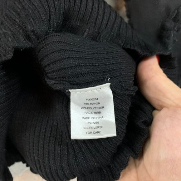 Almost Famous Womens S Sweater Black Ribbed Sheer Long Puff Sleeve Cabin Cottage - Picture 6 of 16